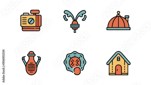 Modern Home and Garden Icons A Vibrant Collection of Flat Line Elements