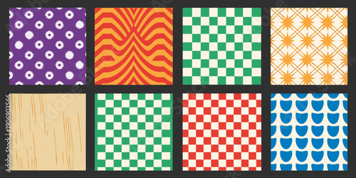 A collection of eight patterned backgrounds in a grid arrangement