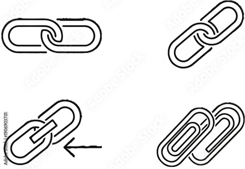 Four stylized black and white icons of interlinked chain links