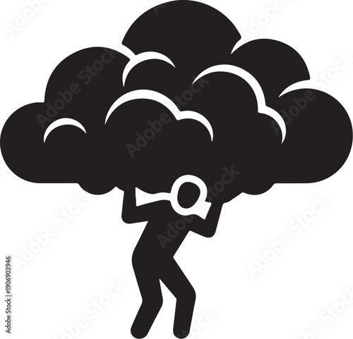 Person holding large cloud with megaphone in hand illustration