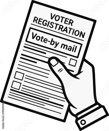Hand holding voter registration form for mail-in voting