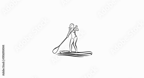 Line art of a person on a paddleboard