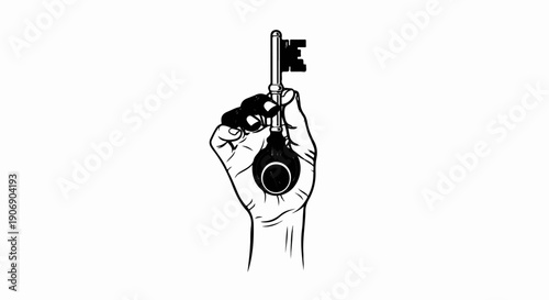 Hand holds antique key with ornate top, symbolic