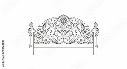Intricate antique headboard with ornate scrolling and acanthus leaf details