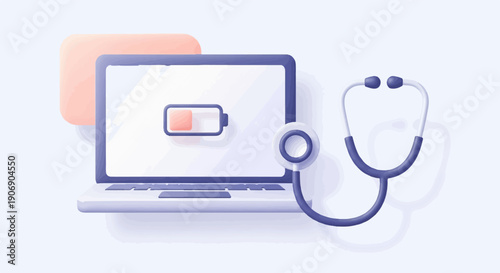 Laptop with low battery symbol and stethoscope