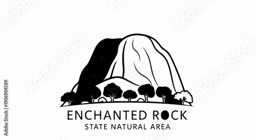 Iconic rock formation with trees and text below