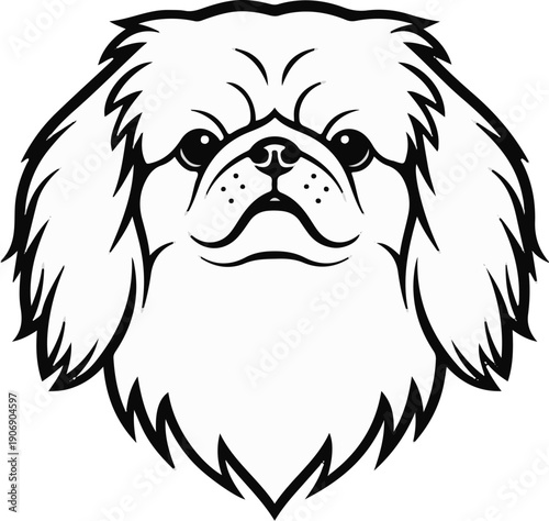 Line art portrait of a small, fluffy dog with expressive eyes