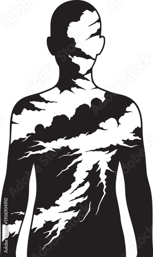 Illustration of a person with stormy weather inside body