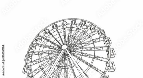 Large Ferris wheel structure with passenger cabins against a white background