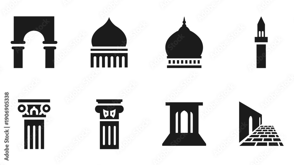 Obraz premium Classic architectural silhouettes: arches, domes, columns, and towers