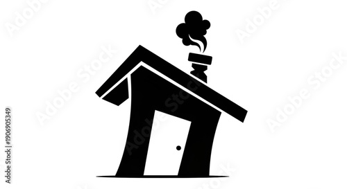 Simple black house vector icon with smoking chimney