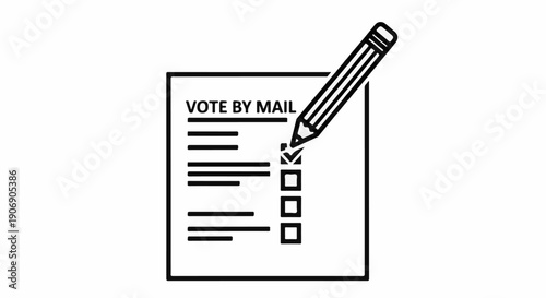 Icon of a ballot with "VOTE BY MAIL" text and a pencil marking a choice