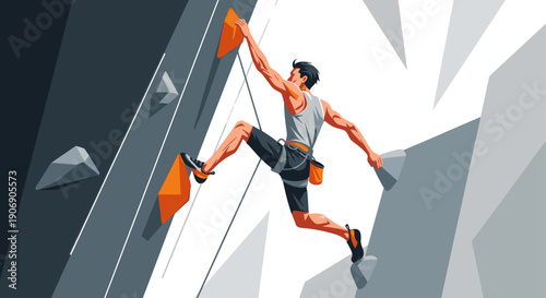 Dynamic illustration of a man indoor rock climbing. A vibrant, graphic image depicting strength, determination, and the challenge of the sport. Perfect for fitness, sports, and lifestyle themes.