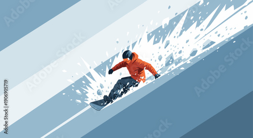 Stylish graphic illustration of a snowboarder in action. Great for websites, sports articles, travel ads, and anything needing a winter sport visual.