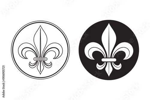 Fototapeta Fleur de lis symbol in circle shapes with black and white designs