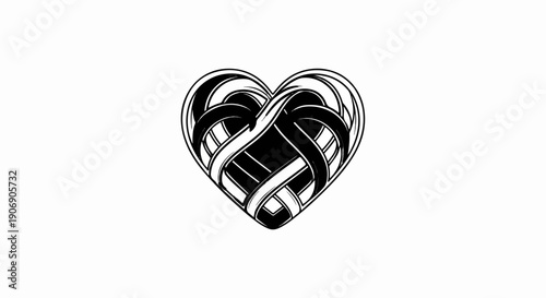 Intricate black and white intertwined heart design