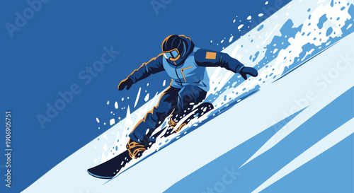 Dynamic vector illustration of a snowboarder gliding down a snowy slope. Perfect for winter sport promotions, travel blogs, or adventure-themed designs.