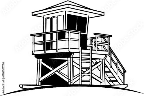 Lifeguard tower on stilts at the beach, with stairs on one side