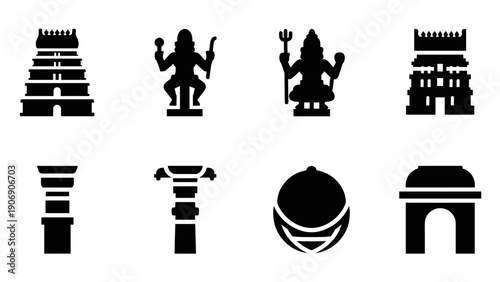 Iconic indian monuments and deities in bold silhouettes