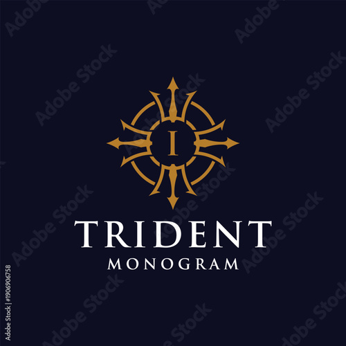 Initial Letter I Circular Trident Neptune God Poseidon King Logo Design Vector Template