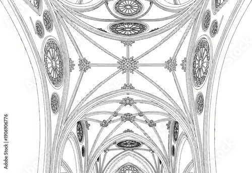 Intricate Gothic vaulting ceiling with ornate rosettes and ribbing