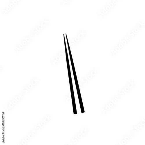 Pair of black chopsticks on white background.