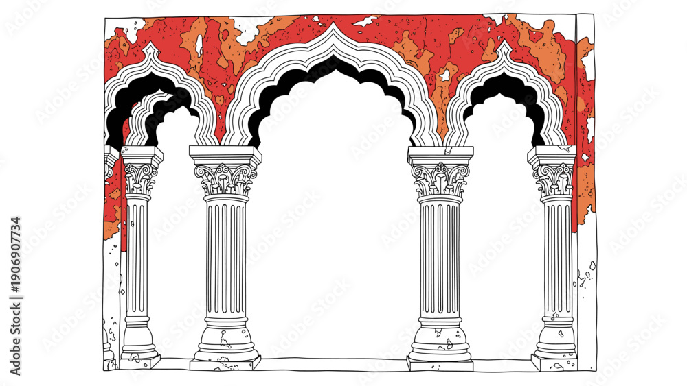 Fototapeta premium Colorful mosaic archways with ornate columns against detailed patterned background