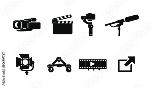 Film production icons: camera, clapperboard, microphone, and more