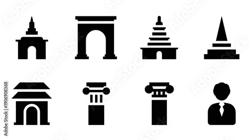 Collection of classic architectural silhouettes and monuments