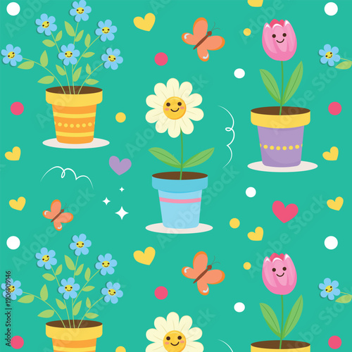 seamless pattern with cute flowers