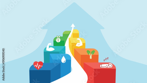 Graphic with steps depicting various aspects of a healthy lifestyle