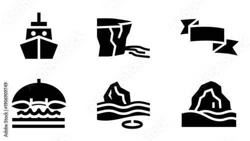 Stylized nautical and nature icons collection in bold silhouette design