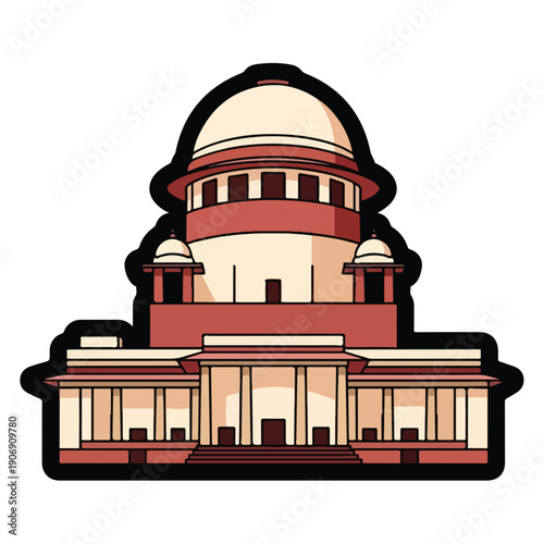 Illustration of Supreme Court building with dome and columns viewed from the front