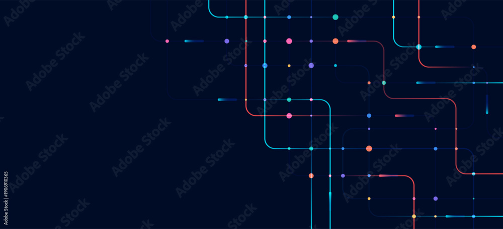 Fototapeta premium Circuit connect lines and dots. Network technology and Connection concept. Decentralized network nodes connections
