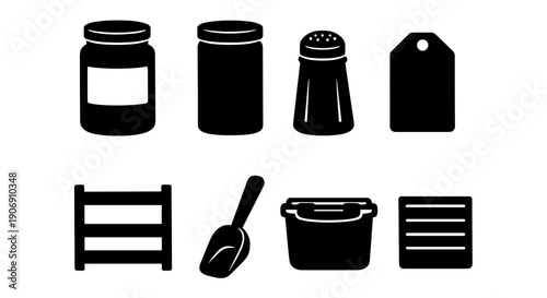 Kitchen utensils and containers silhouette collection