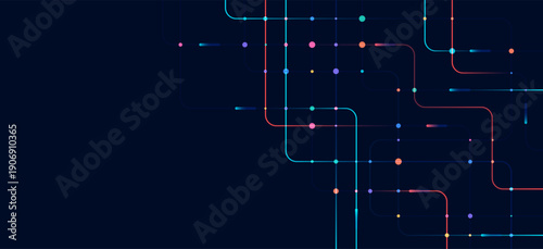 Circuit connect lines and dots. Network technology and Connection concept. Decentralized network nodes connections