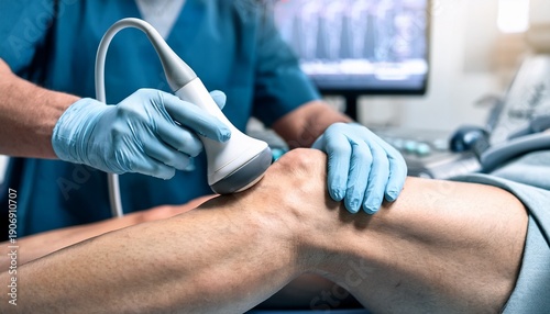 medical ultrasound therapy session on knee for pain relief and rehabilitation