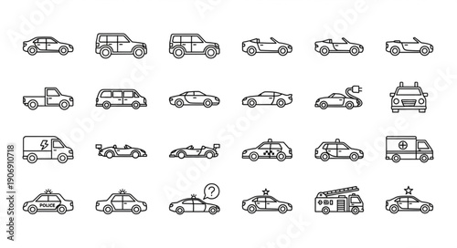 Collection of various vehicle icons in a grid layout.