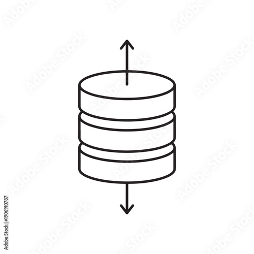 Database server icon. Data storage, transfer, upload and download symbol. Cloud computing, web hosting, and backup concept. Minimalist vector line art illustration.