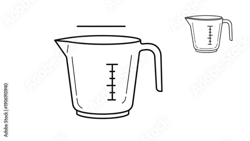 A drawing of a measuring jug with markings for volume measurements.