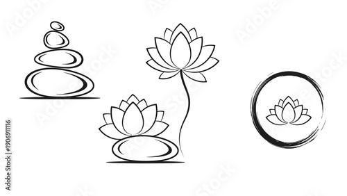 Zen stones and lotus flowers symbolizing tranquility and meditation