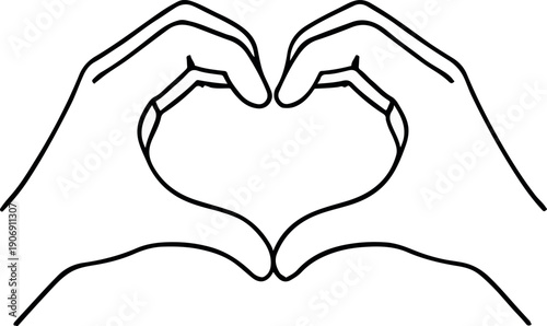 Hands Forming Heart Shape Outline – Minimal Line Art Illustration of Love, Care, Unity and Support Concept for Social Media, Charity, and Wellness