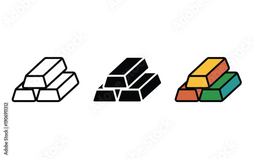 Three stylized depictions of gold bullion bars stacked on top of each other.