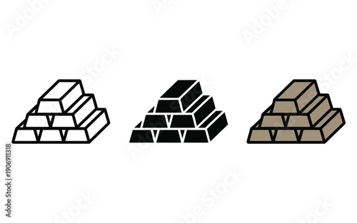 Three illustrations of stacked gold bars in different styles.