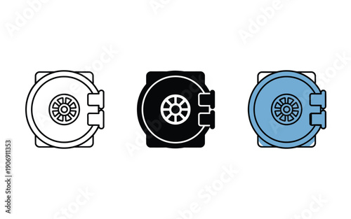 Three distinct styles of a security safe are shown in a row.
