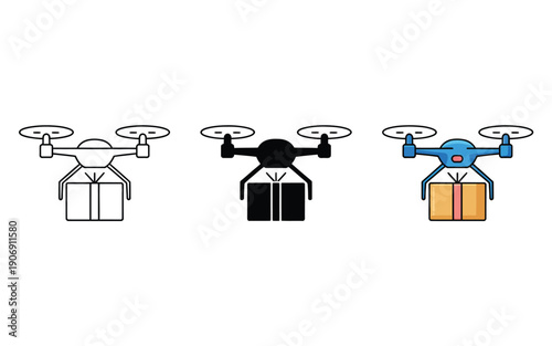 Three drone delivery icons showing different styles for transporting packages.