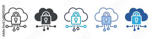 Private Cloud icon set multiple style collection