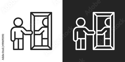 Self Reflection Icon In Black And White Outline Style