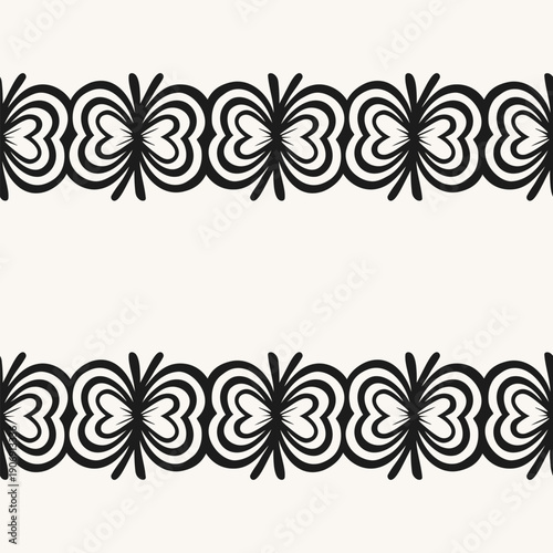Wallpaper Mural Seamless ornamental border pattern featuring repeating abstract floral motifs in black on white Torontodigital.ca