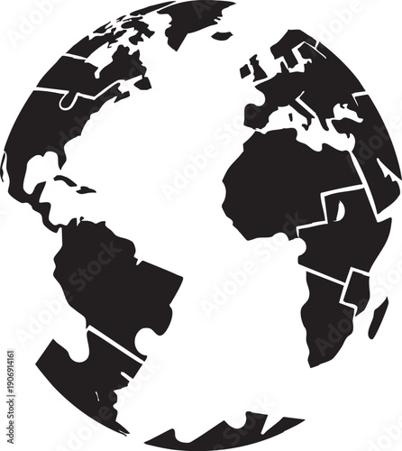 Abstract Globe Jigsaw Puzzle Silhouette Concept of Global Unity and Problem Solving